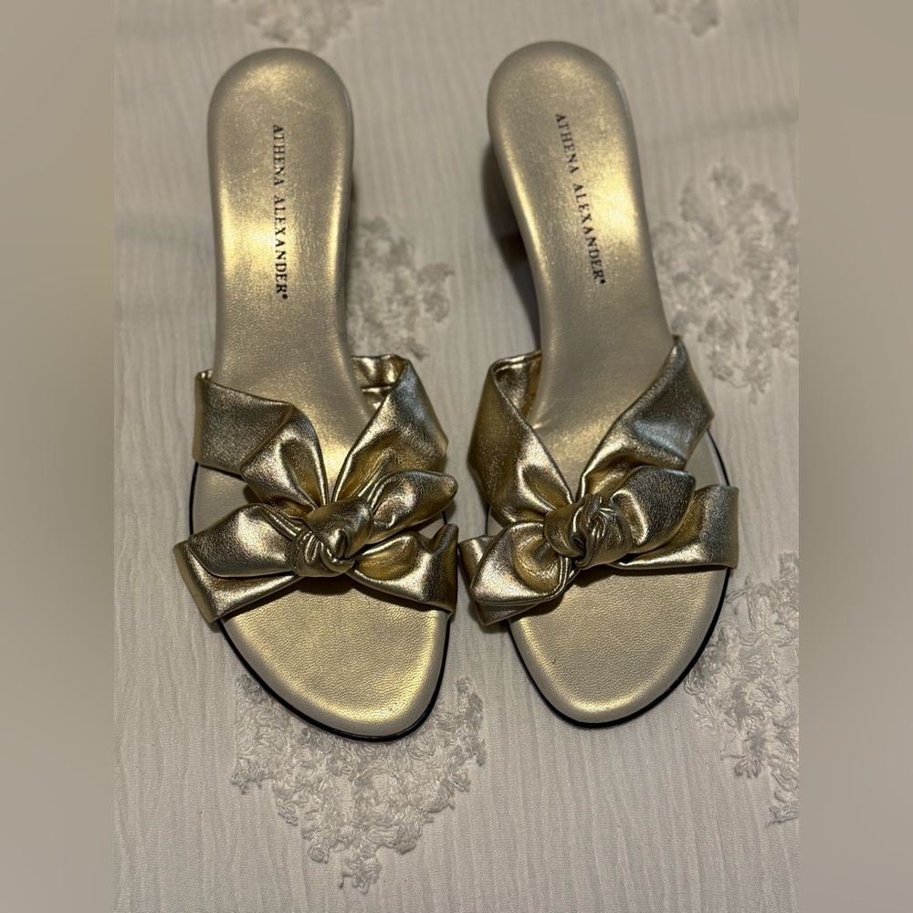 Athena Alexander Metallic Gold Bow Mules